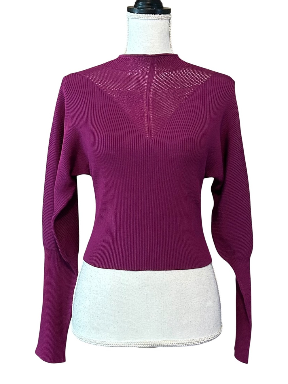NWT BAR III Twisted Textured Mock Neck Cropped Sweater SZ S in Electric Orchid